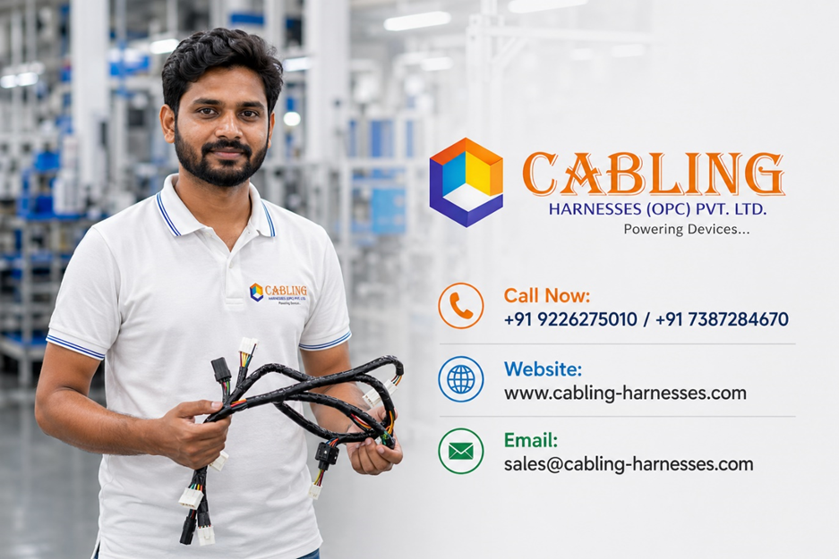 “Indian technician holding custom cable assembly in factory.”