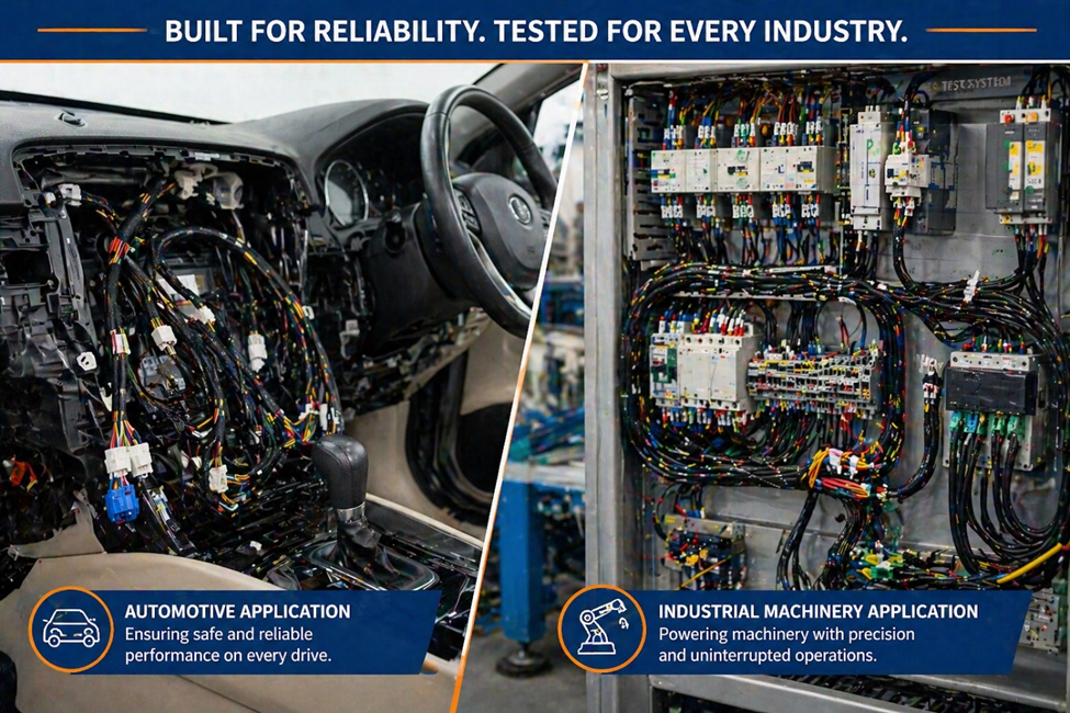 Automotive dashboard wiring harness and industrial control panel harness application