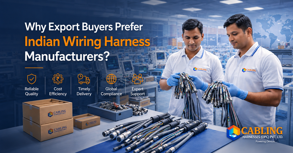 Indian engineers inspecting export-quality wiring harness assemblies in a modern cable manufacturing facility.