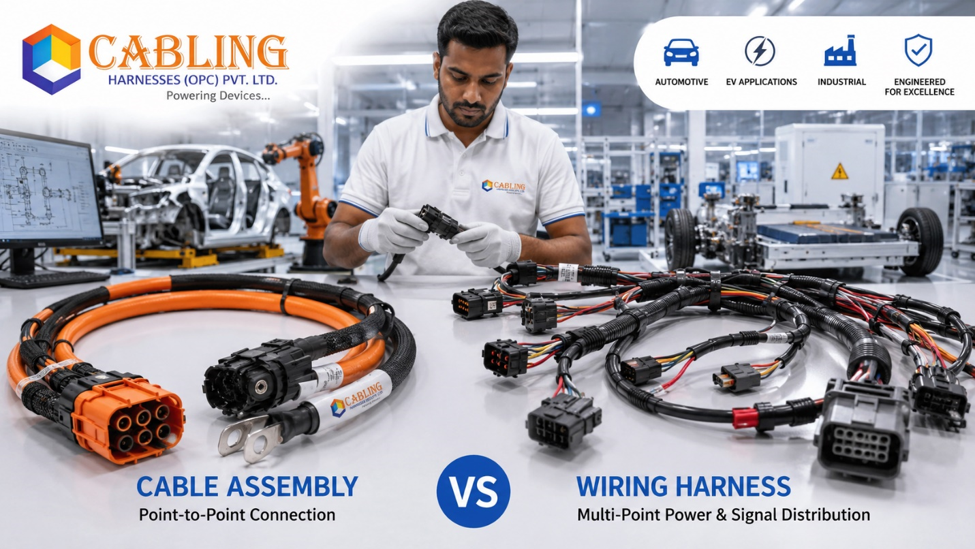 Cable assembly vs wiring harness comparison showing key structural differences.